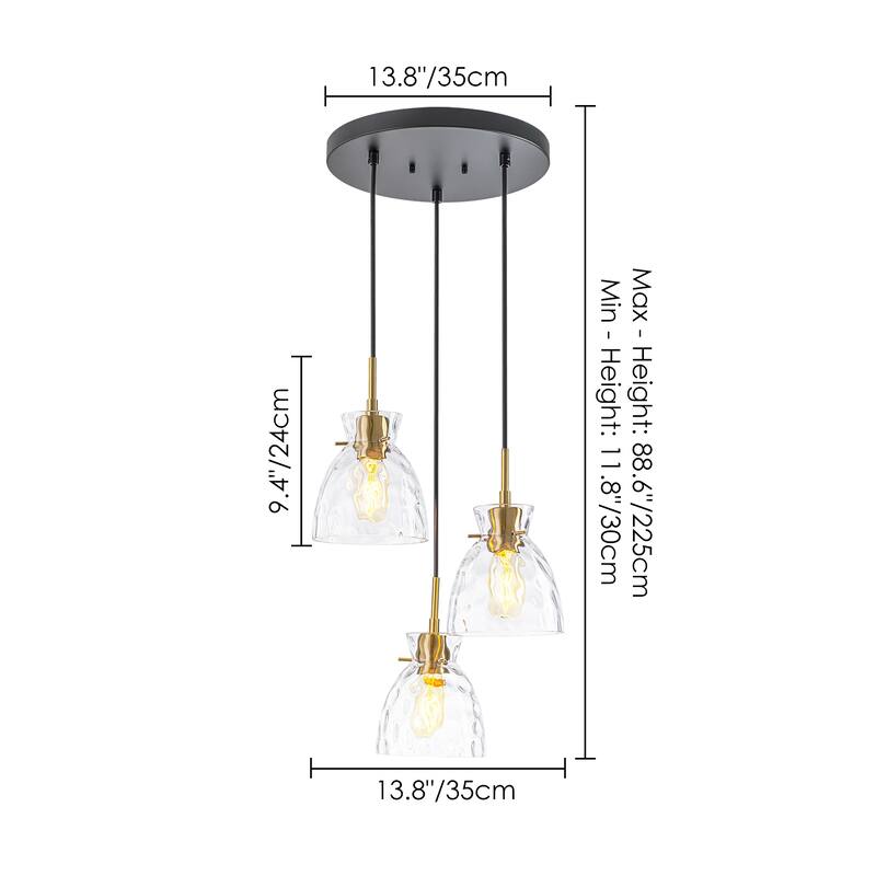 1/3/5-Light Modern Black & Gold Textured Glass Pendant Light - Adjustable Hanging Ceiling Fixture for Dining Room