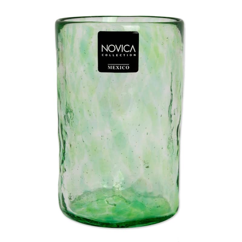 Handmade Green Mist Blown Glass Tumblers (Set Of 4) Mexico - 4.9" H x 3" Diam.