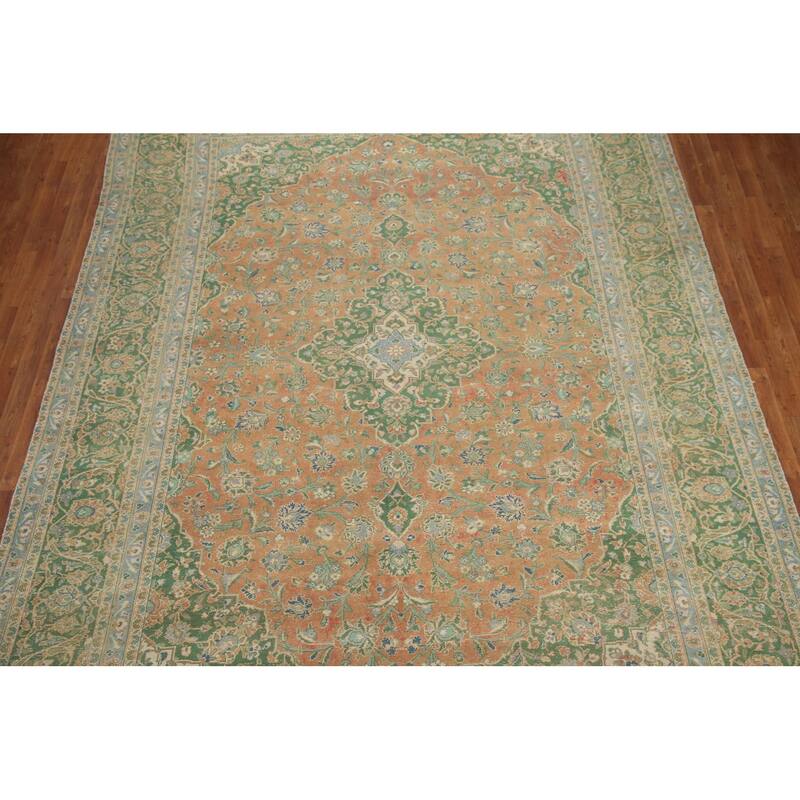 Hand Knotted Oriental 100% Wool Carpet Traditional Floral Oranges & Rust Mashad Area Rug - 13' 6'' X 9' 6''