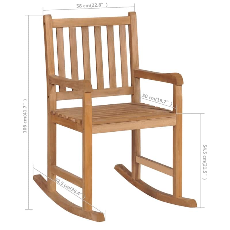 vidaXL Rocking Chair with Bright Green Cushion Solid Teak Wood - 22.8" x 36.4" x 41.7"