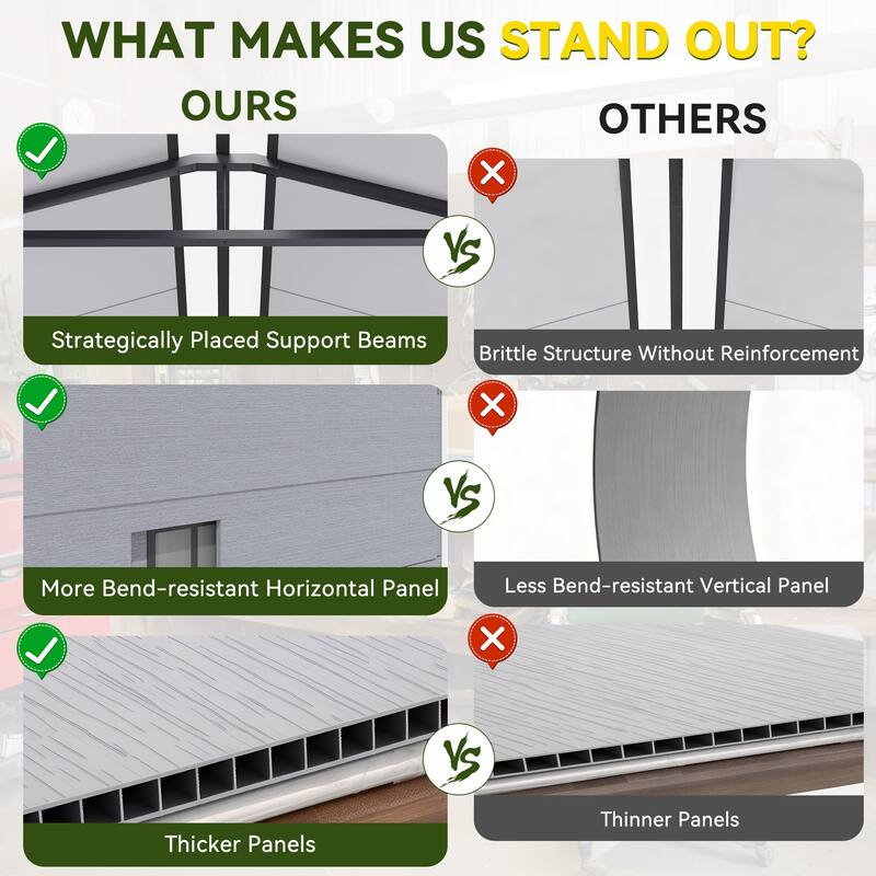 EROMMY Outdoor Storage Shed with Built-In Floor, Lockable Double Doors & Sloped Roof, Gray/Black