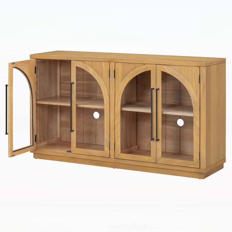 4-Door Large Storage Sideboard Buffet Cabinet with Glass Doors and Arched Design