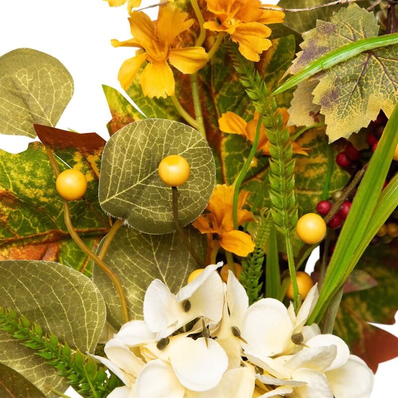 Pumpkins Berries Artificial Fall Harvest Twig Wreath, 24-Inch, Unlit