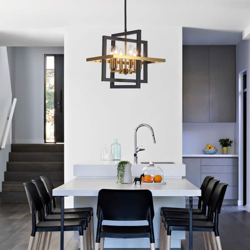 6 - Light Farmhouse Metal Cage Chandelier Rectangle Hanging Light