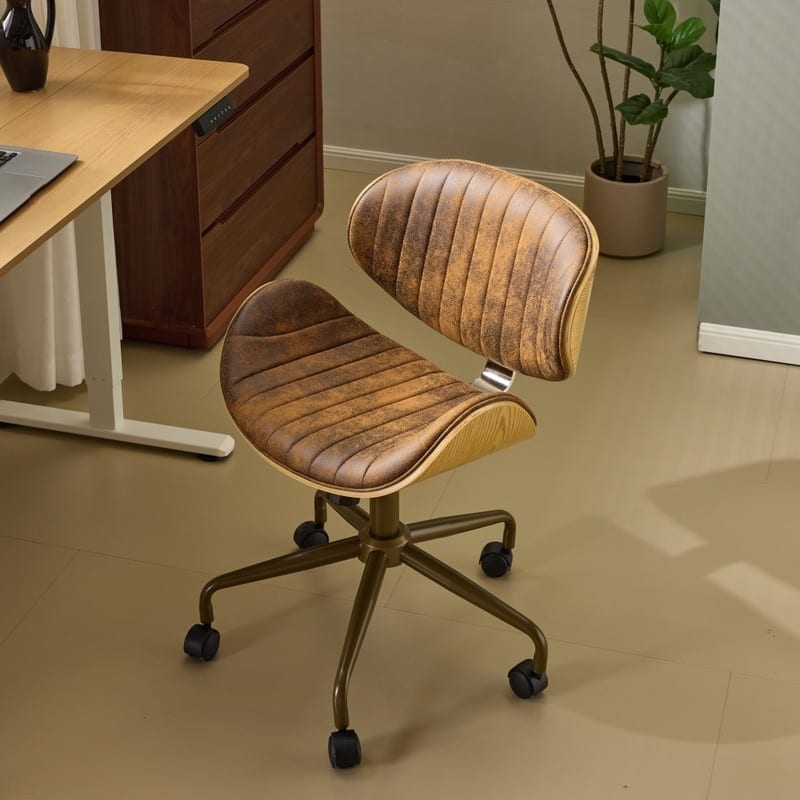 PU Curved Office Chair With Antique Bronze Base