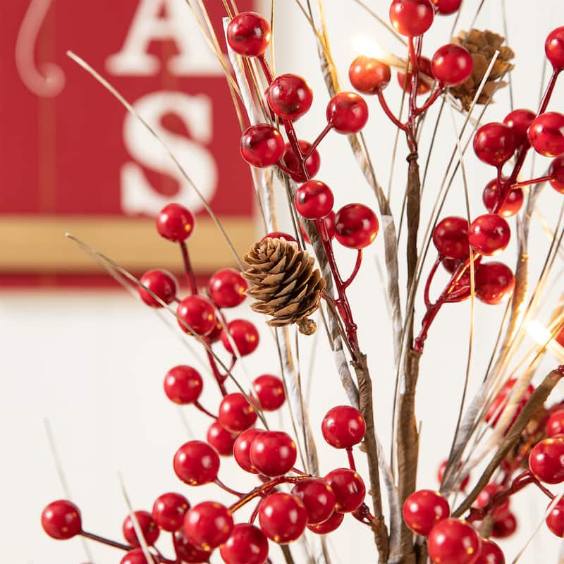 Glitzhome 3ft Christmas Lighted Berry Pine Cone Urn Porch Tree With Timer