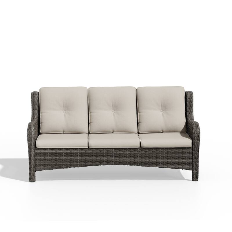 Cozywor 3-Seat Wicker Outdoor Patio Sofa Sectional Couch with Cushions