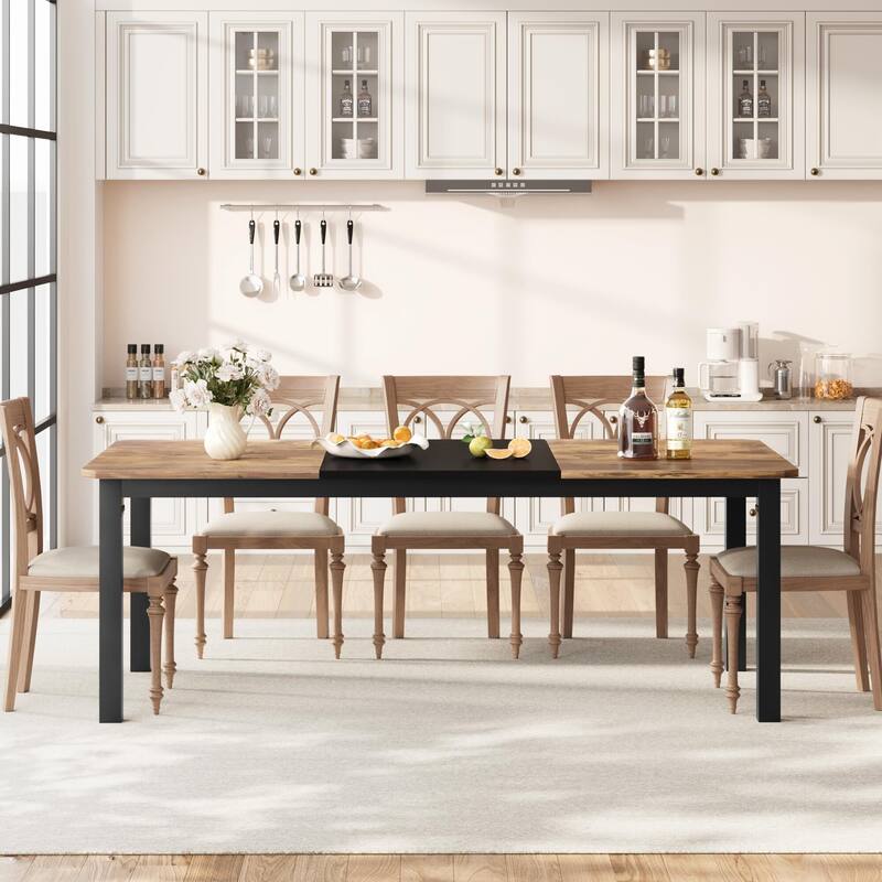 Dining Table for 6-8 People, 78.7" Rectangle Wood Kitchen Table