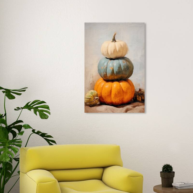 Wynwood Studio Canvas Food and Cuisine Pumpkin Display Orange and Cream White Rustic Wall Art Canvas Print
