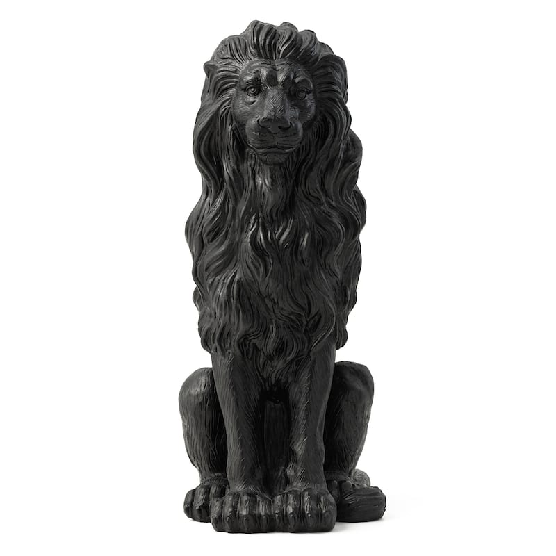 Glitzhome Set of 2 MGO Majestic Sitting Guardian Lion Statues Porch Sculpture Outdoor Indoor