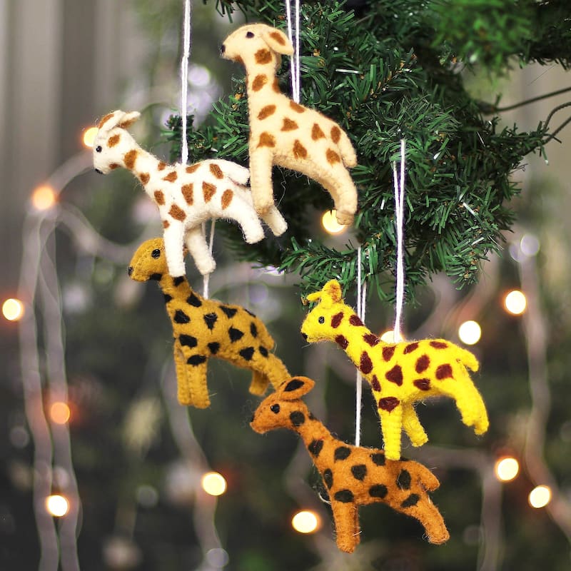 Novica Handmade Giraffe Realm Wool Ornaments (Set Of 5)