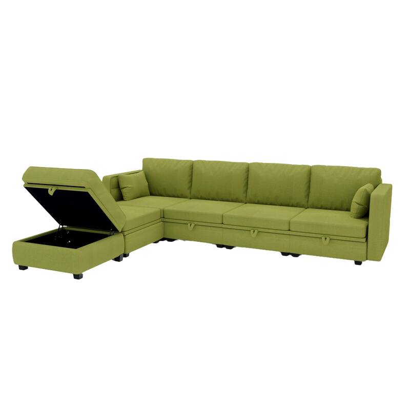 Modular Ushaped adjustable sectional sofa with reversible chains and