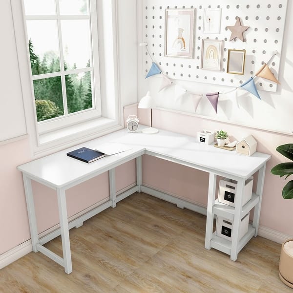 slide 2 of 45, Max and Lily Corner Desk w/ Shelves White