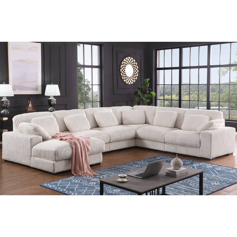 Nadine 155.5"W Corduroy Modular Corner Sectional Sofa with Left-Facing Chaise