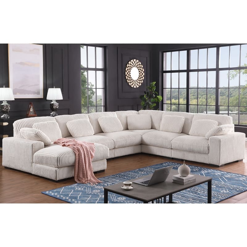Nadine 155.5"W Corduroy Modular Corner Sectional Sofa with Left-Facing Chaise