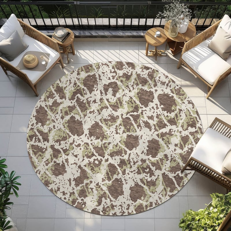 Machine Washable Indoor/ Outdoor Abstract Modern Chantille Rug - Brown - 8' x 8'