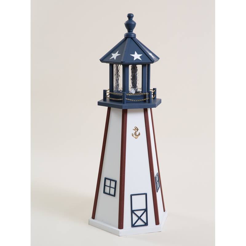 Poly Lighthouse with Solar Light - 3 Foot - Patriotic