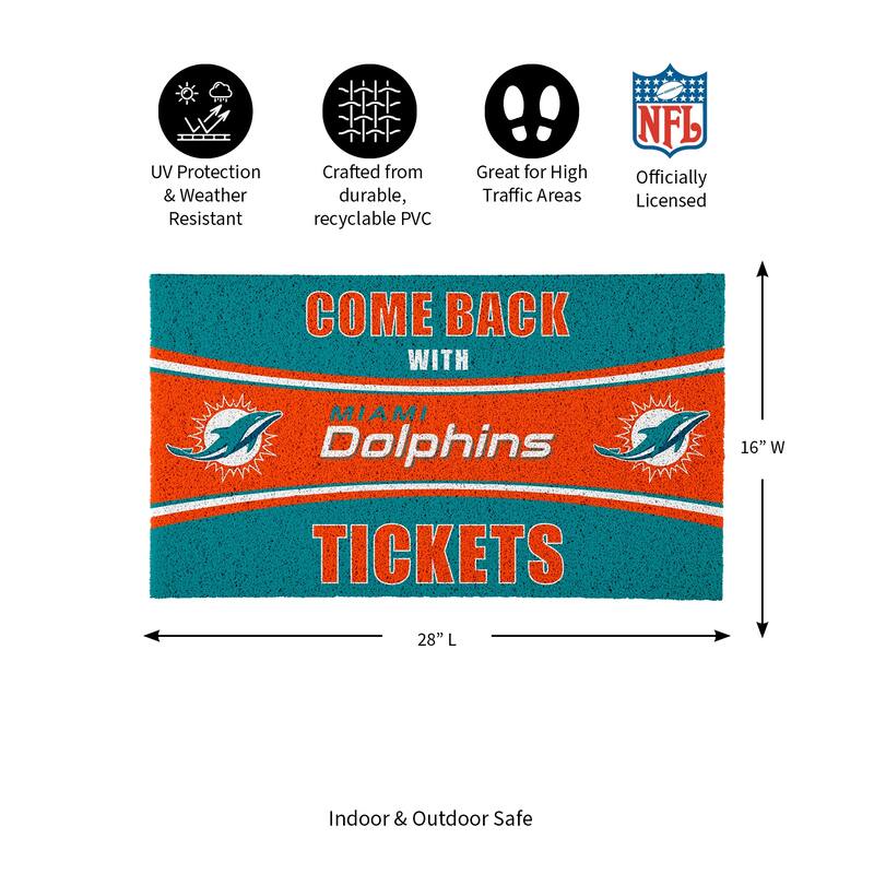 Miami Dolphins 28 in. x 16 in. PVC "Come Back With Tickets" Trapper Door Mat