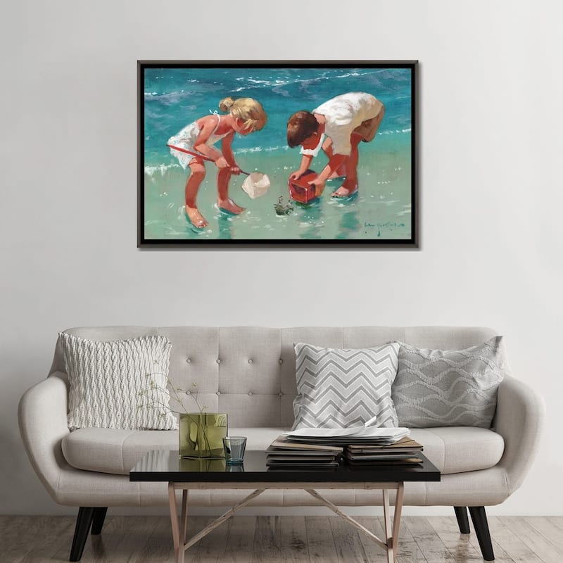 iCanvas "Kids And Crab" by John Haskins Framed