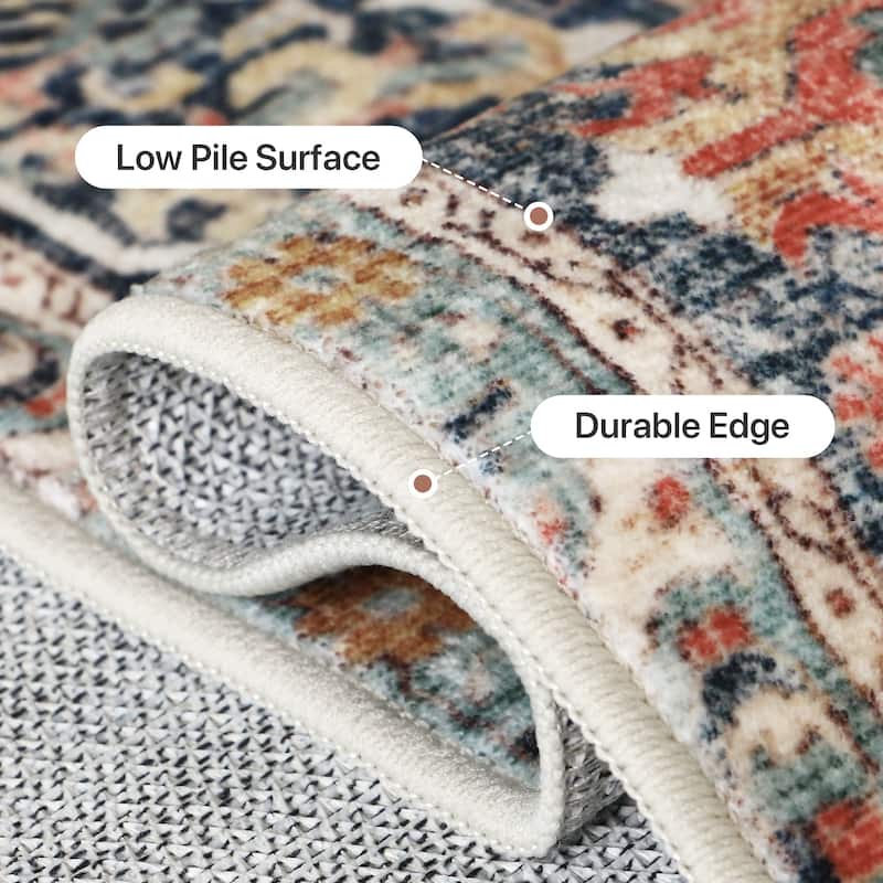 Mcow Vintage Harmony Collection Low-Pile Machine-Washable Area Rug
