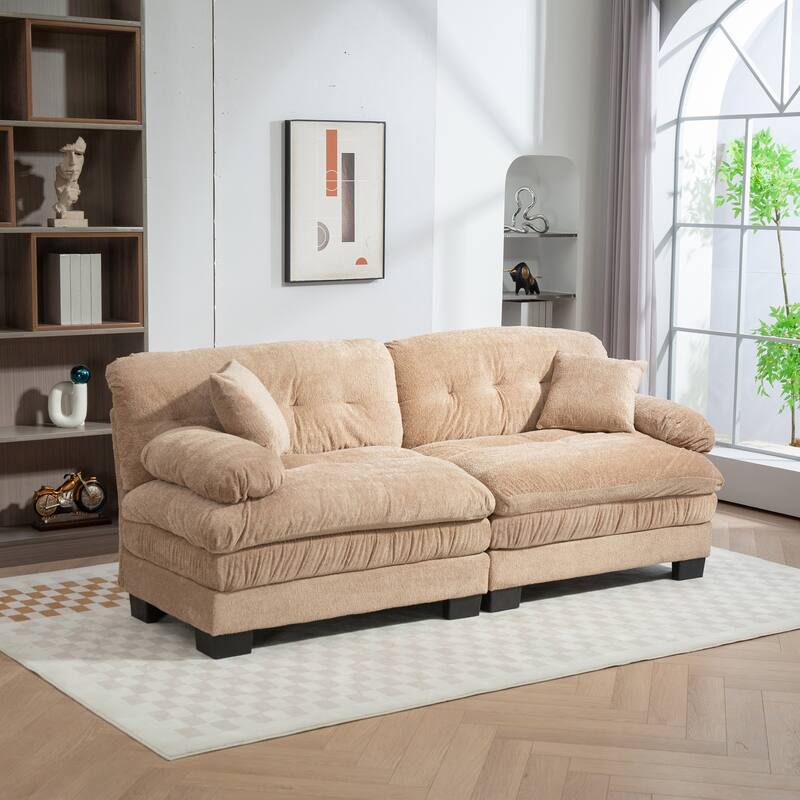 Chenille Deep Seating Loveseat Sectional Sofa with Dual-Layer Cushions