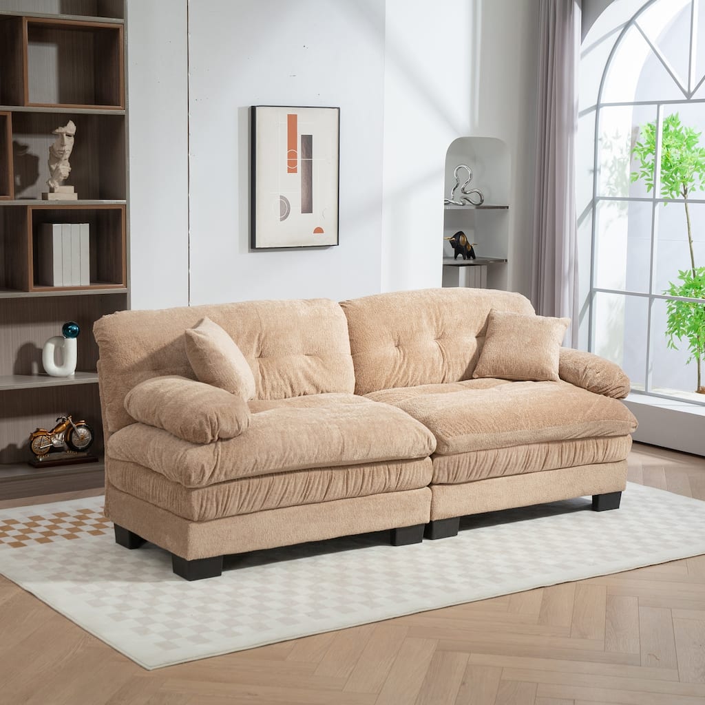 Modern Chenille 2 Seat Sectional Sofa with Memory Foam Cushions and Pillows for Living Room and Guest Room