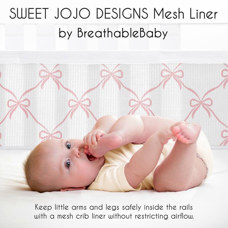Sweet Jojo Designs + BreathableBaby Breathable Mesh Crib Liner Pink Bows Girls for the Ballet Dancer Ballerina Bow Collection