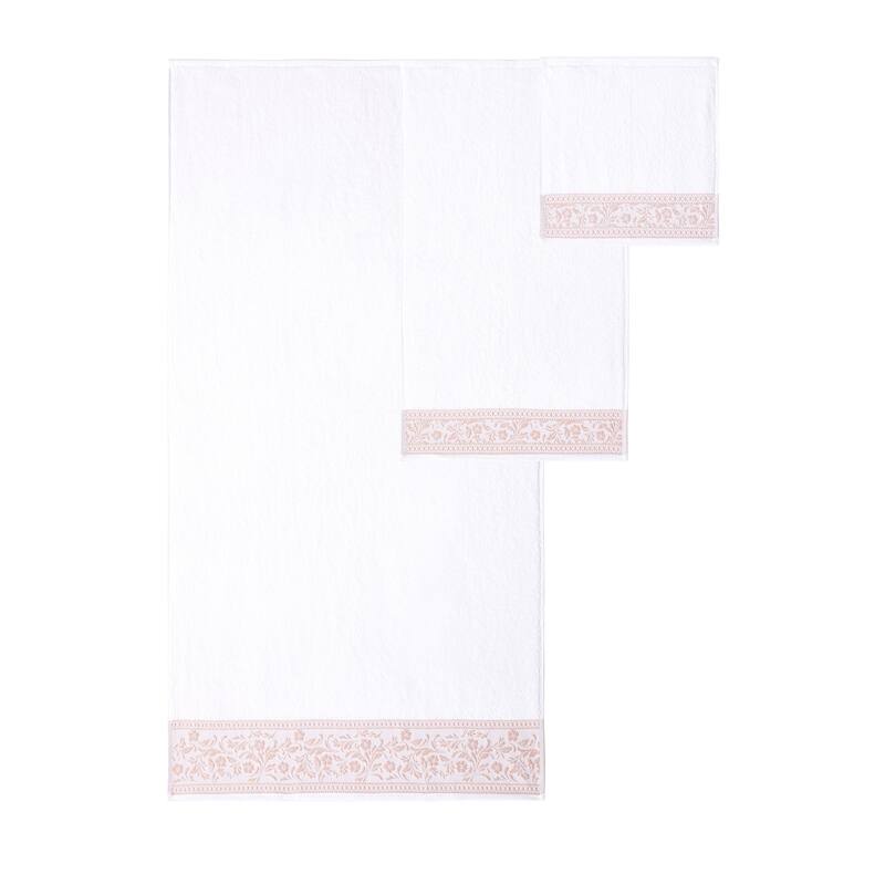 Modern Threads 6-Piece Jacquard Border Towel Set Allie - 100% Cotton, Bath, Hand & Washcloths - Elegant Floral Border