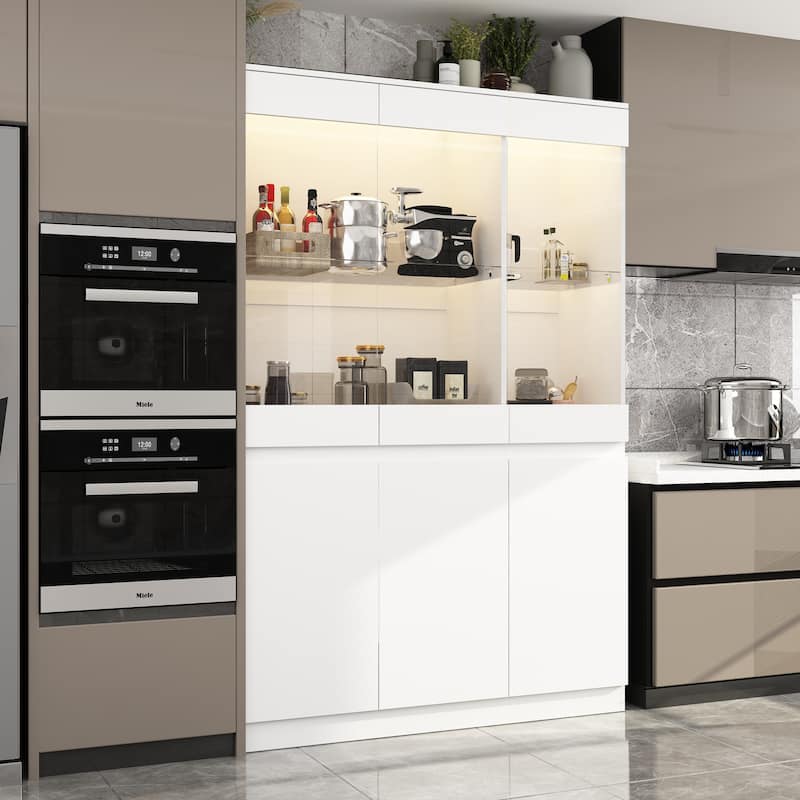 Large 3-LED Light Cabinets,Display Cabinet with Tempered Glass doors - 47.2"W x 70.9"H