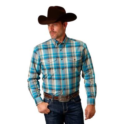 Roper Western Shirt Mens L/S Button Turquoise 03-001-0378-7029 BU