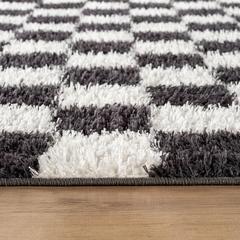 Block Shag Rug - Great for Living Room, Bedroom, or Entryway - Medium Pile, Easy to Clean - Anthracite Dark Gray