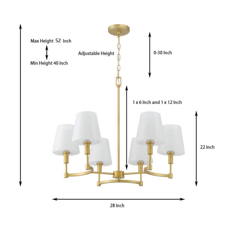Acroma - 6 Light Gold Steel & Glass Dimmable Classic / Traditional Chandelier