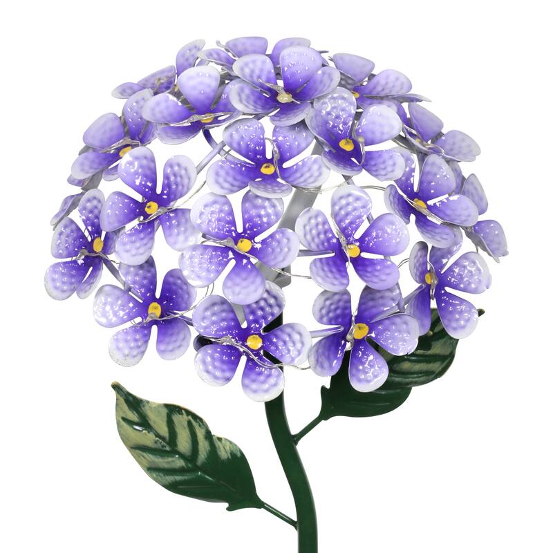 Exhart Solar Metal Hydrangea Garden Stake with Twenty Six LED lights, 7 by 21 Inches