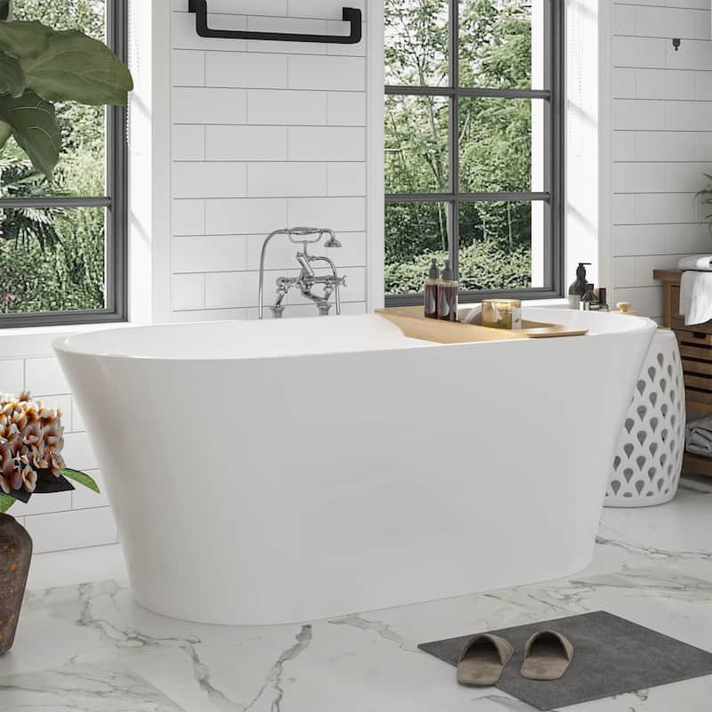 Vanity Art 62" Acrylic Freestanding Bathtub Stand Alone Soaking Tub with Pop-up Drain