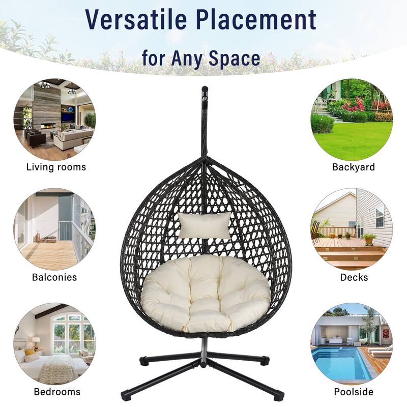 U_STYLE Rattan Weave Hanging Egg Chair with Stand - 76.77