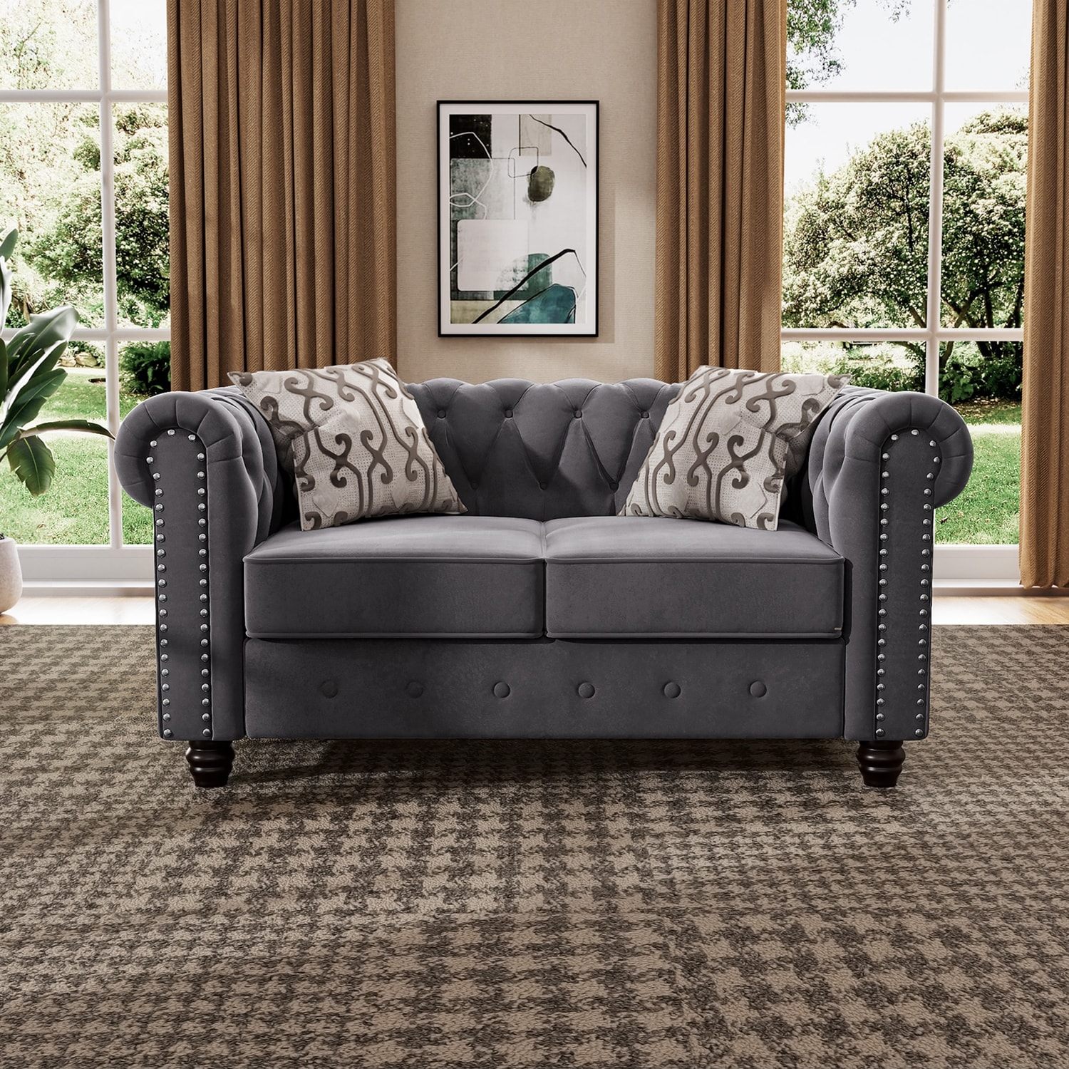 Harriet Mid Century Modern ButtonTufted Velvet Loveseat Bed Bath