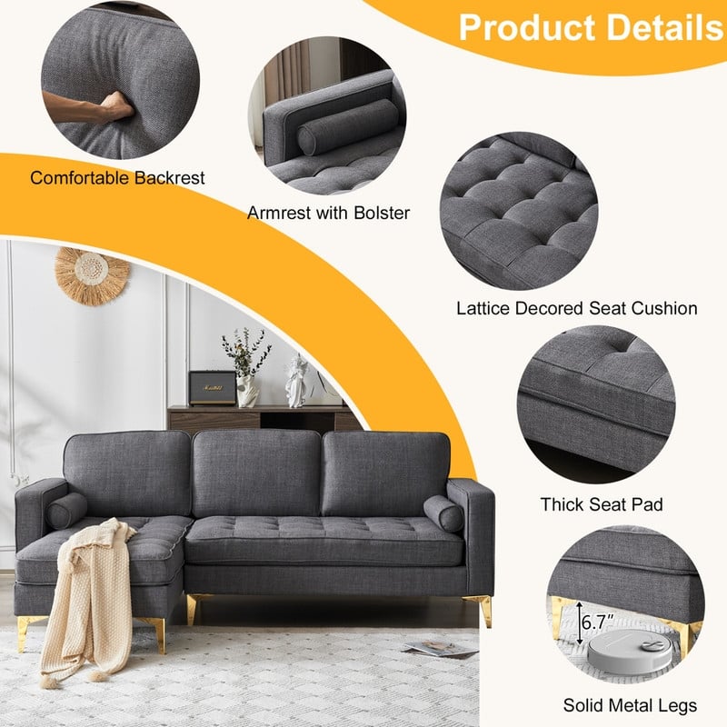 3-Seater Golden Tripod Legs Indoor Modular Sofa