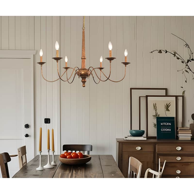 6-Light French Manor Chandelier – Distressed Gold Brass - Antique Brass