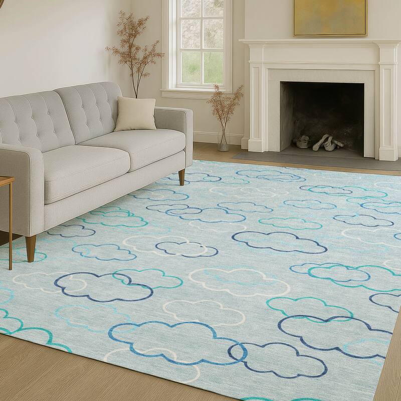 Machine Washable Indoor/ Outdoor Modern Clouds Chantille Rug
