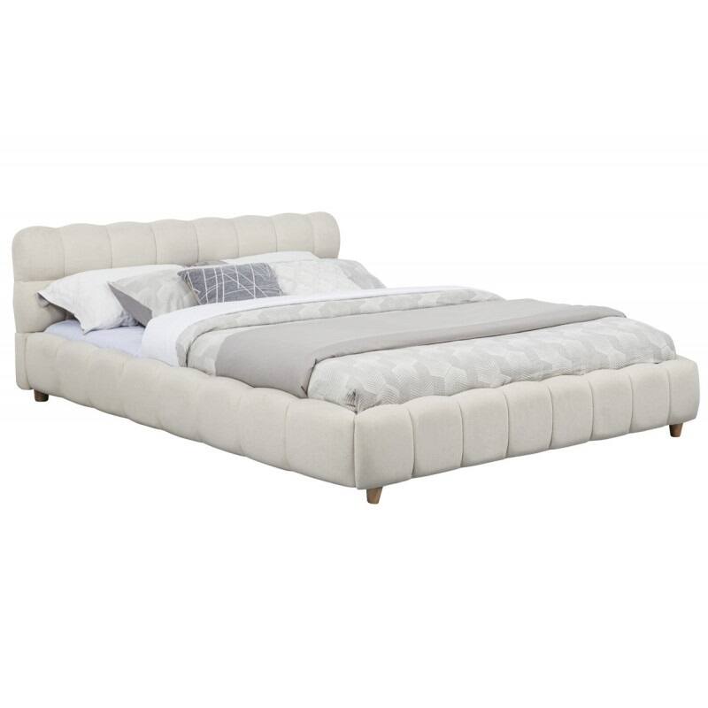 Queen Size Fabric Upholstered Platform Bed Frame with Low Profile Design, Beige