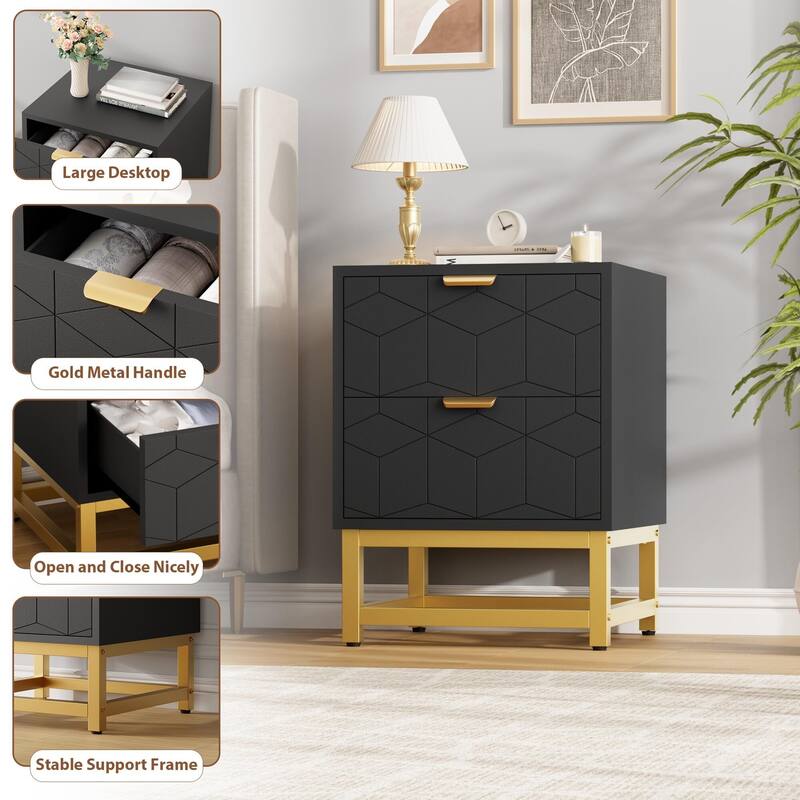 2 Drawer Dresser, with Metal Legs and Gold Handles