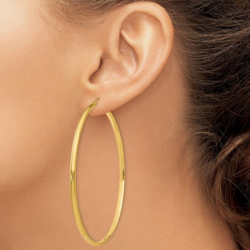 Curata 10k Yellow Gold 2.75mm Round Domed Hoop Earrings - 15mm 18mm 26mm 30mm 37mm 45mm 50mm 60mm 65mm