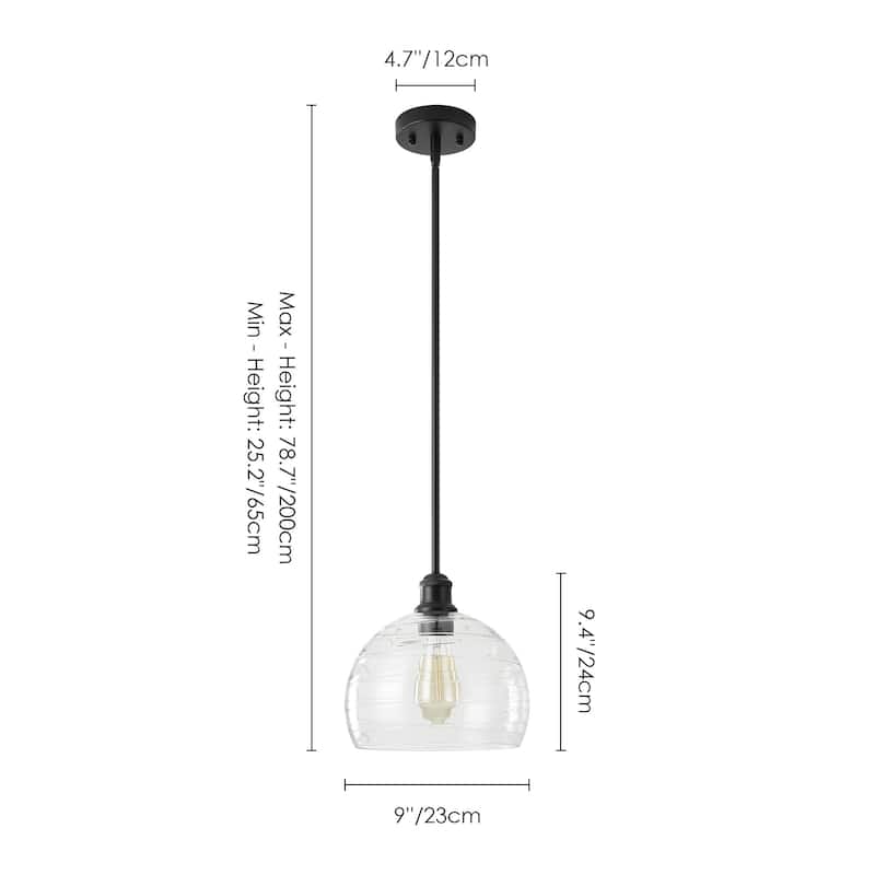 1-Light Modern Black Ribbed Glass Dome Kitchen Island Pendant Light - 9.06 in. W x 9.45 in. H