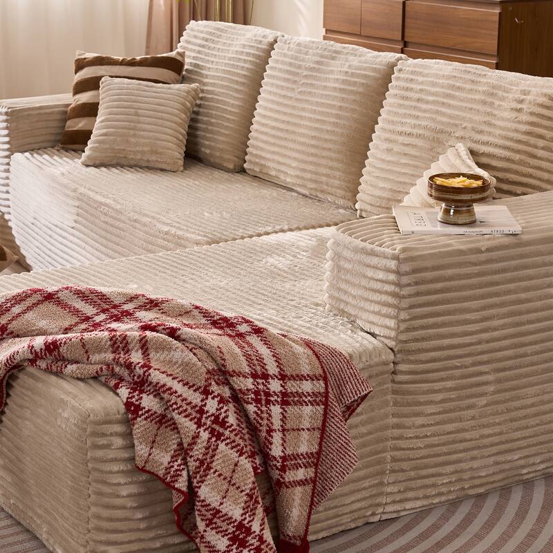 XIZZI Modern Plush Sectional Chaise Couch with Bean Bag Chair