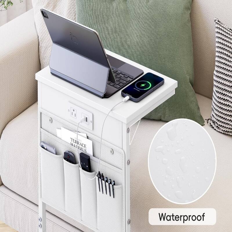 C Shaped End Table with Charging Station - 16.35"D x 10.84"W x 28.23"H