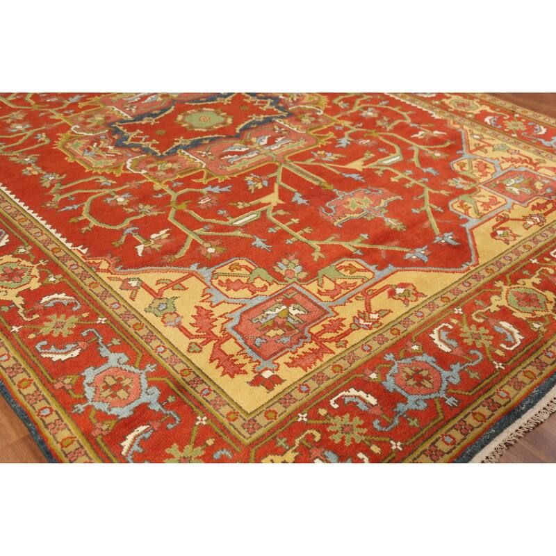 Medallion Heriz Serapi Indian Area Rug Handmade Floral Wool Carpet - 8'9" x 11'8"