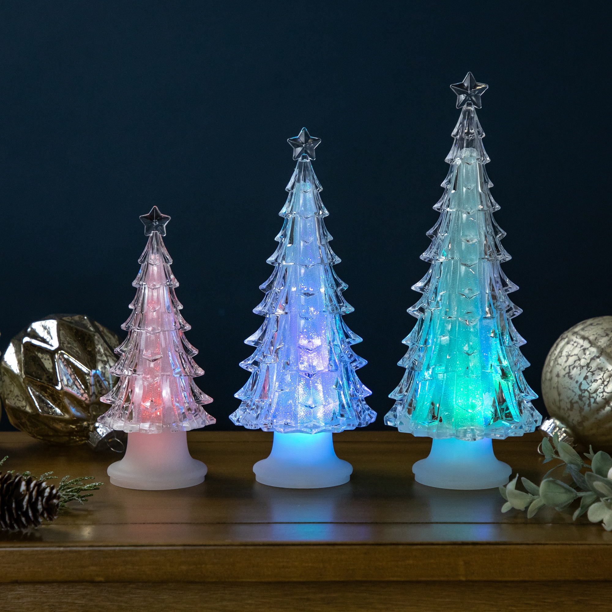 Northlight LED Lighted Color Changing Acrylic Christmas Tree Decorations 8.5 inch Set of 3 Size One size Clear