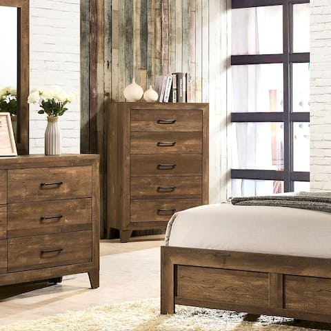 Furniture of America Loa Rustic Light Walnut Metal Bar 5-drawer Chest
