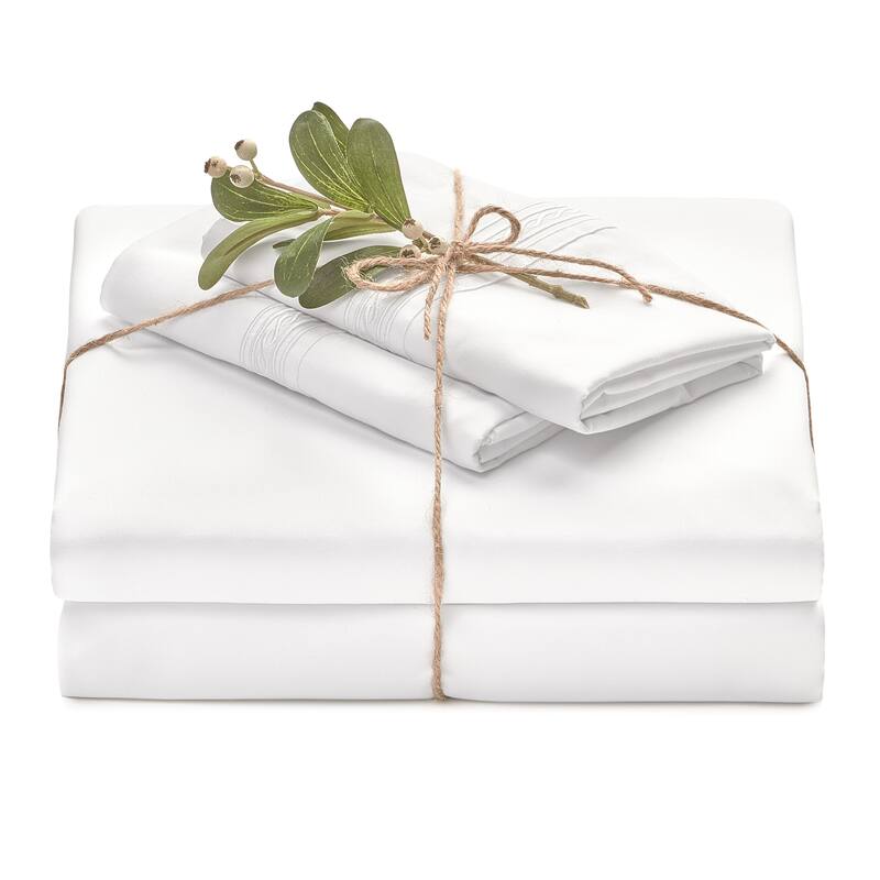 Chanasya Solid Color Embroidered Ultra Soft Luxury Microfiber Sheet Set - White - King