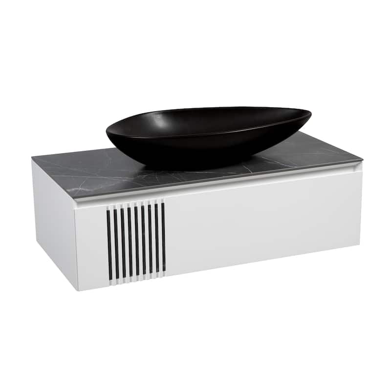 Modern Wall-Mount Bathroom Vanity with Washbasin Manhattan White Matte Non-Toxic MDF-40"-Diamond 32" - White - 40+14W - Matte